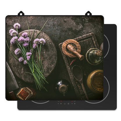 Protector de inducción bodegón de especias para la placa de inducción, vista frontal