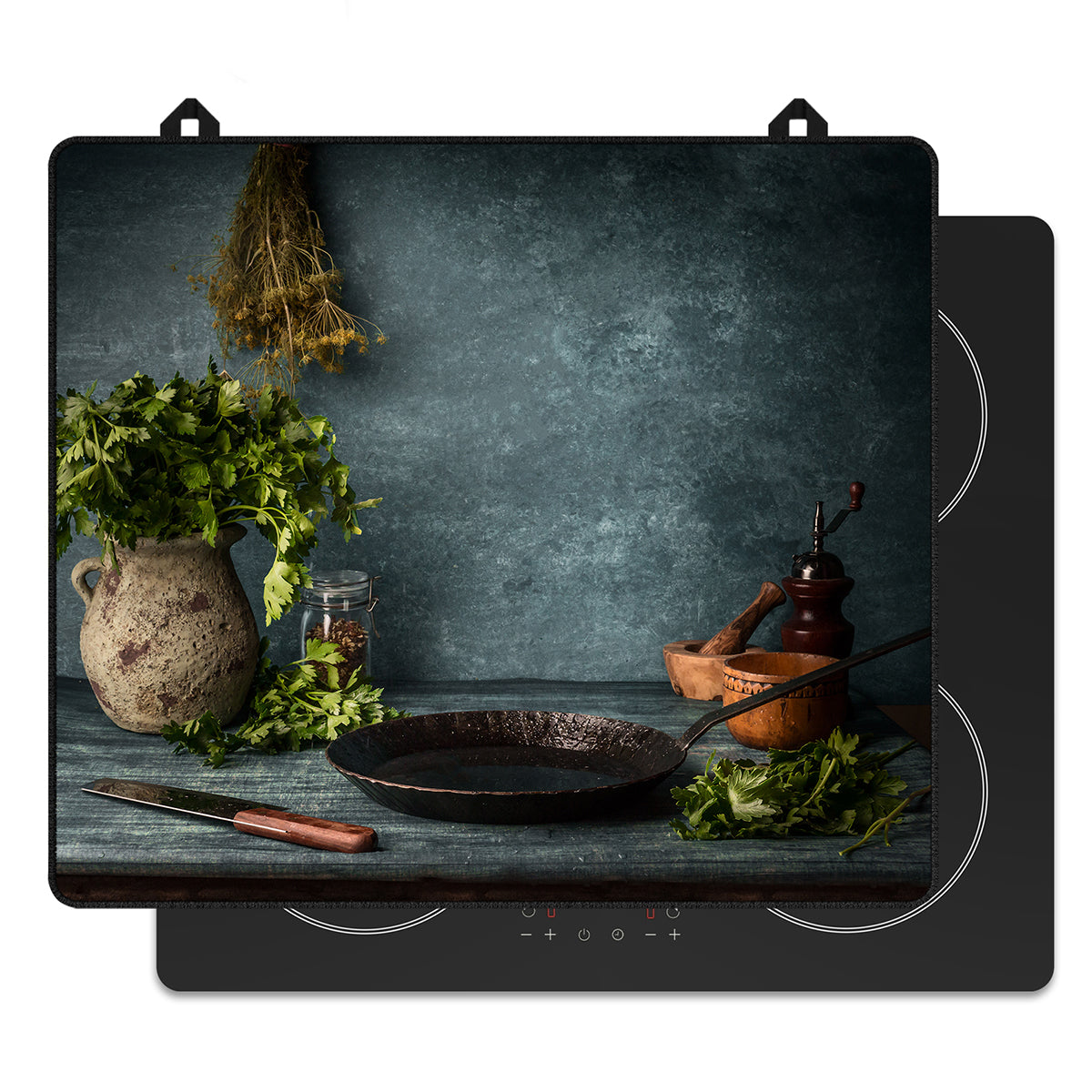 Protector de inducción con diseño rústico para la placa de inducción, vista frontal