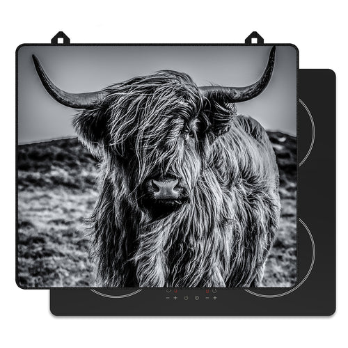 Protector de inducción Highlander escocés blanco y negro para la placa de inducción, vista frontal