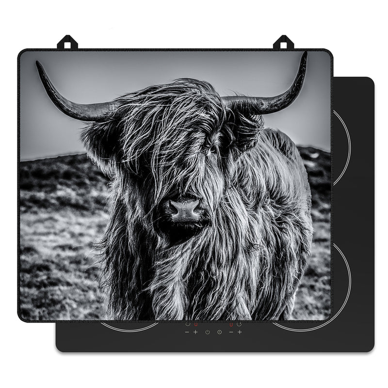 Protector de inducción Highlander escocés blanco y negro para la placa de inducción, vista frontal