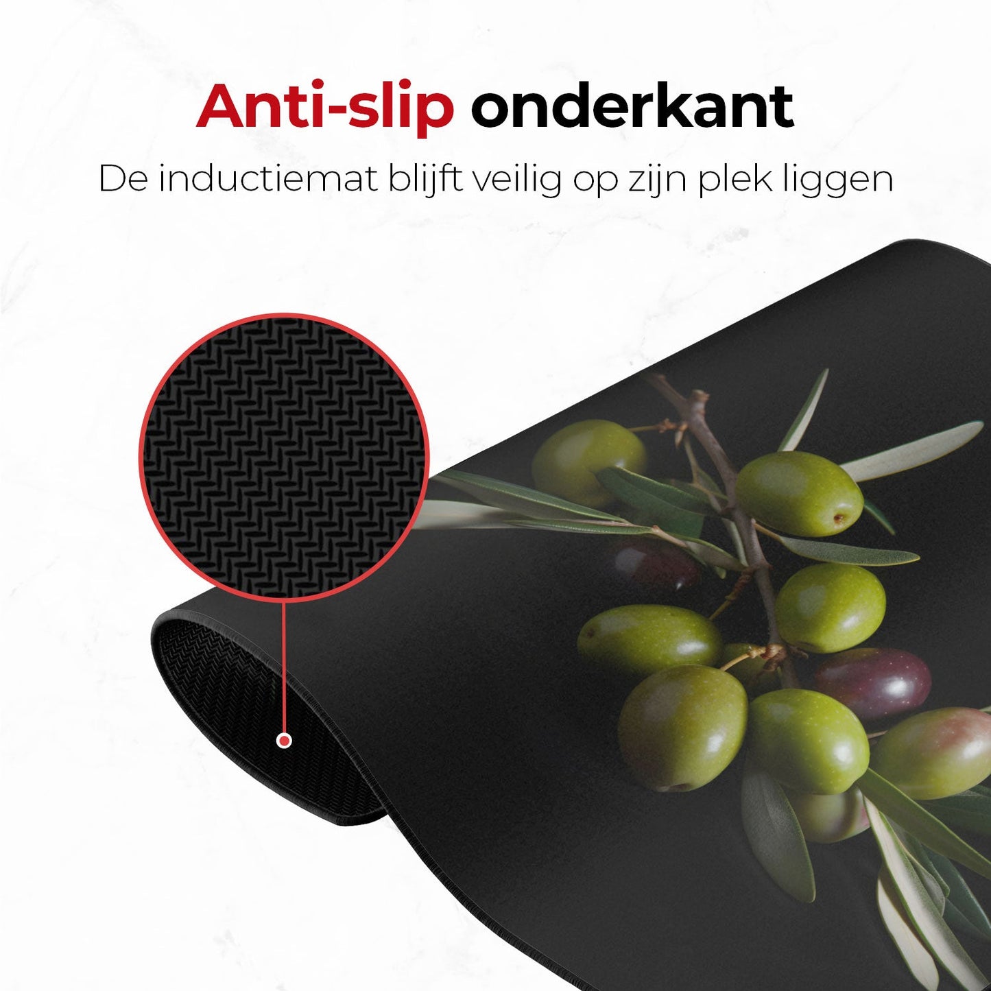 Alfombrilla de inducción con base antideslizante para aceitunas